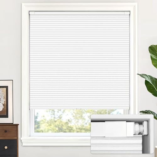LazBlinds No Drill Cordless Cellular Shades, 34″ W × 36″ H, Silver White