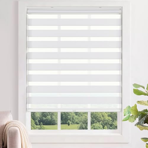 LazBlinds No Tools No Drill Cordless Zebra Blinds 25x48, White