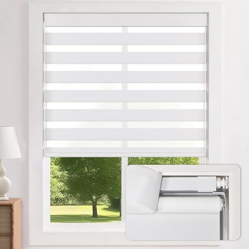 LazBlinds No Drill Zebra Blinds for Windows 34.5″ W x 72″ H, White