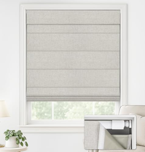 LazBlinds No Drill Roman Shades, Blackout, 34″ W x 64″ H, Beige